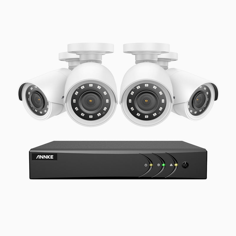 E200 - 1080P 8 Kanal außen Kabelgebunden Überwachungskamera-Set mit 4 Kameras, H.265+ Smart DVR mit Personen-und Fahrzeugerkennung, 30m Infrarot Nachtsicht