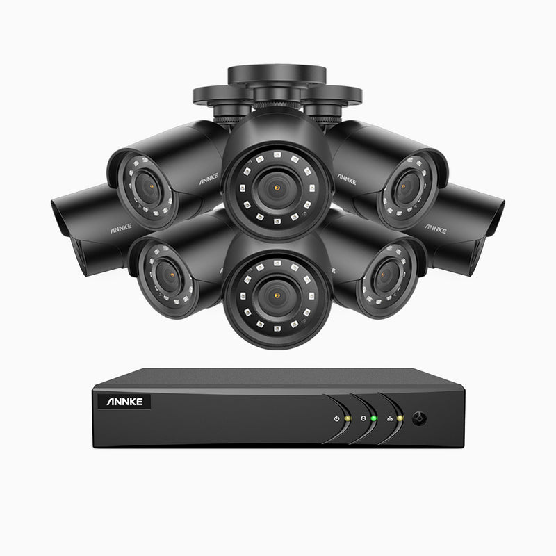 E200 - 1080P 8 Kanal außen Kabelgebunden Überwachungskamera-Set mit 8 Kameras, H.265+ Smart DVR mit Personen-und Fahrzeugerkennung, 30m Infrarot Nachtsicht
