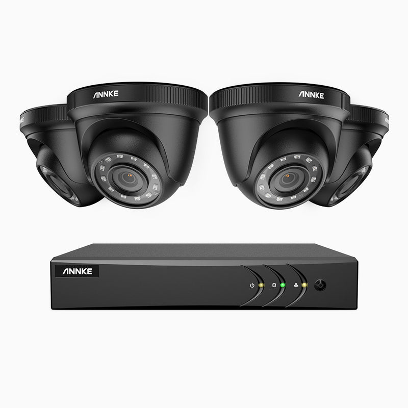 E200 - 1080P 8 Kanal außen Kabelgebunden Überwachungskamera-Set mit 4 Kameras, H.265+ Smart DVR mit Personen-und Fahrzeugerkennung, 30m Infrarot Nachtsicht