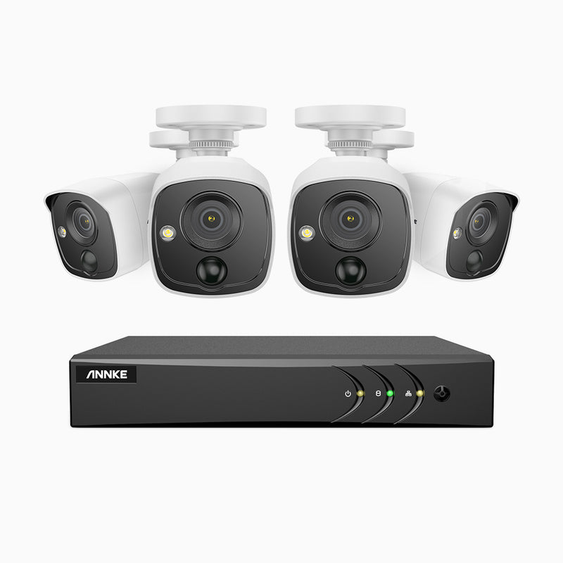 EP200 - 1080P 8 Kanal Kabelgebunden Überwachungskamera-Set mit 4 PIR-Kameras, Weißlichtalarm, 30m EXIR Nachtsicht, Smart-IR, H.265+ AI DVR mit Personen-und Fahrzeugerkennung