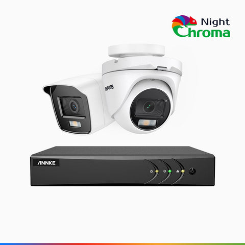 NightChroma<sup>TM</sup> NAK200 - 8-Kanal 1080P Full Color Nachtsicht Überwachungskamera-Set mit 1 Bullet Kamera & 1 Turm Kamera – Kostengünstiges 24/7 Überwachungssystem für Ihr zu Hause & Geschäft