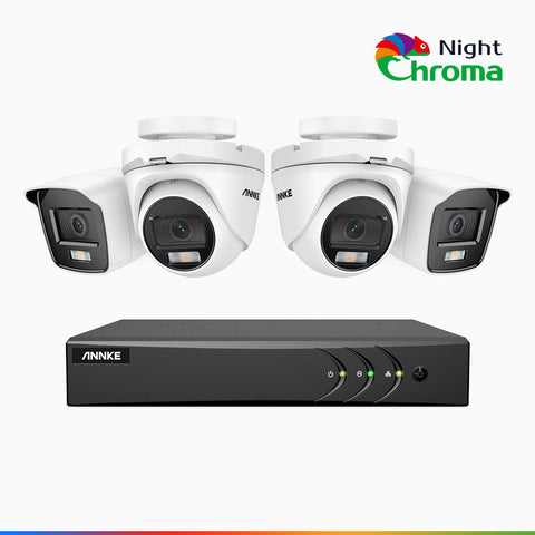 NightChroma<sup>TM</sup> NAK200 - 8-Kanal 1080P Full Color Nachtsicht Überwachungskamera-Set mit 2 Bullet Kameras & 2 Turm Kameras – Kostengünstiges 24/7 Überwachungssystem für Ihr zu Hause & Geschäft