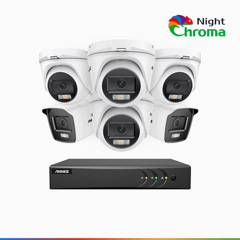 NightChroma<sup>TM</sup> NAK200 - 8-Kanal 1080P Full Color Nachtsicht Überwachungskamera-Set mit 2 Bullet Kamera & 4 Turm Kamera – Kostengünstiges 24/7 Überwachungssystem für Ihr zu Hause & Geschäft