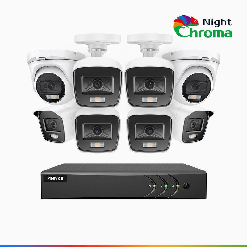 NightChroma<sup>TM</sup> NAK200 - 8-Kanal 1080P Full Color Nachtsicht Überwachungskamera-Set mit 6 Bullet Kameras & 2 Turm Kameras – Kostengünstiges 24/7 Überwachungssystem für Ihr zu Hause & Geschäft