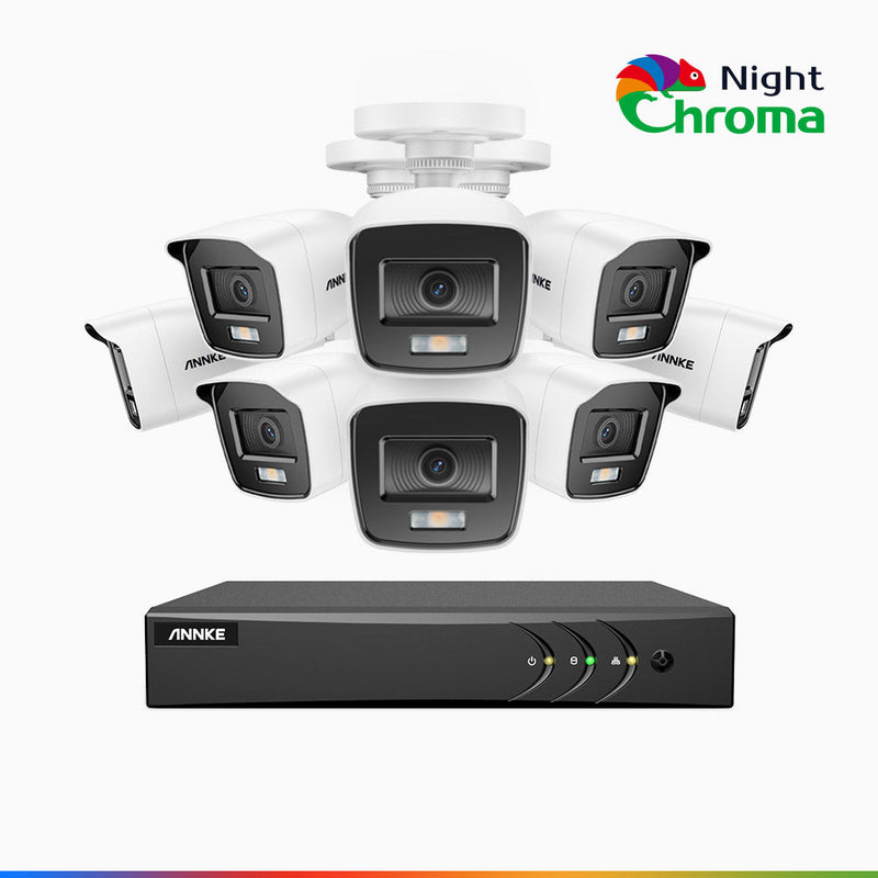 NightChroma<sup>TM</sup> NAK200 - 8-Kanal 1080P Full Color Nachtsicht Überwachungskamera-System mit 8 Kameras – Kostengünstiges 24/7 Überwachungssystem für Ihr zu Hause & Geschäft
