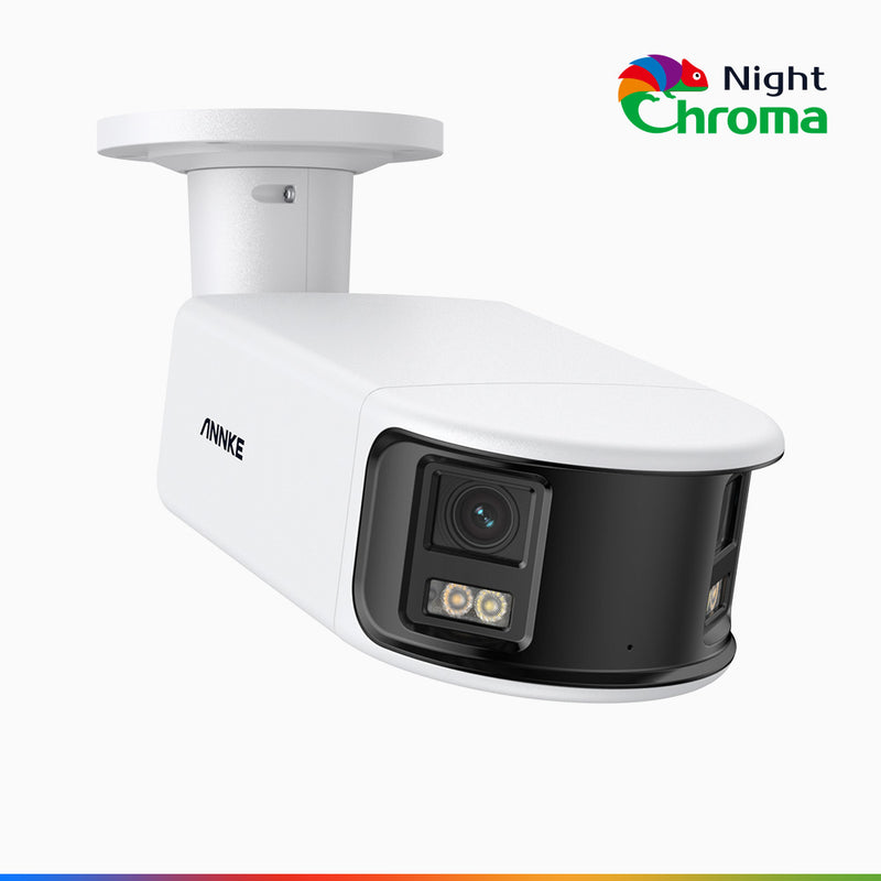 NightChroma<sup>TM</sup> NCD800 - 4K PoE Panorama Überwachungskamera aussen, Doppelobjektiv, Farbnachtsicht, mit f/1.0 Super Aperture (0,0005 Lux), aktiver Sirene und Blitz, Personen-und Fahrzeugerkennung