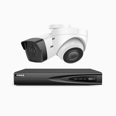 H500 - 5MP 4 Kanal PoE Überwachungskamera-Set mit 1 Bullet Kamera & 1 Turm Kamera, EXIR Nachtsicht 2.0, Eingebautes Mikrofon, Unterstützt RTSP und ONVIF, funktioniert mit Alexa, IP67