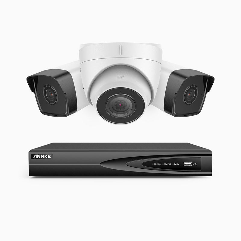 H500 - 5MP 4 Kanal PoE Überwachungskamera-Set mit 2 Bullet Kameras & 1 Turm Kamera, EXIR Nachtsicht 2.0, Eingebautes Mikrofon, Unterstützt RTSP und ONVIF, funktioniert mit Alexa, IP67