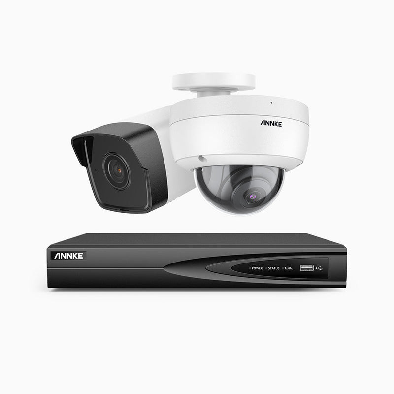 H500 - 5MP 4 Kanal PoE Überwachungskamera-Set mit 1 Bullet Kamera & 1 Dome Kamera, EXIR Nachtsicht 2.0, Eingebautes Mikrofon, Unterstützt RTSP und ONVIF, funktioniert mit Alexa, IP67