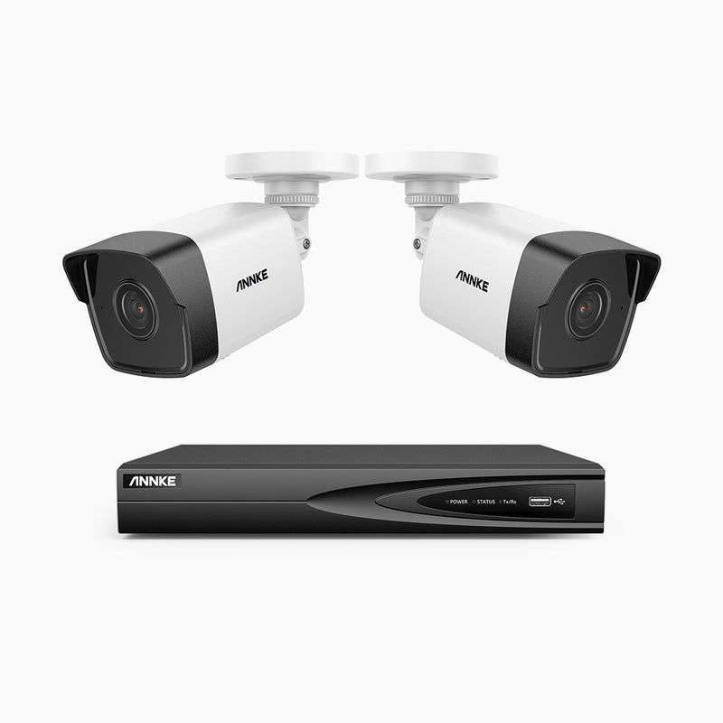 H500 - 5MP 4 Kanal PoE Überwachungskamera-Set mit 2 Kameras, EXIR Nachtsicht 2.0, Eingebautes Mikrofon, Unterstützt RTSP und ONVIF, funktioniert mit Alexa, IP67