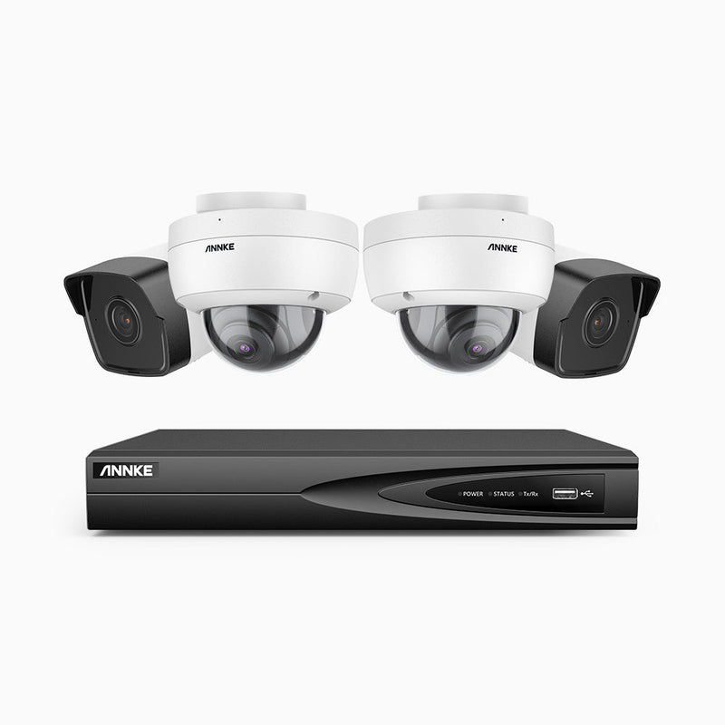 H500 - 5MP 4 Kanal PoE Überwachungskamera-Set mit 2 Bullet Kameras & 2 Dome Kameras, EXIR Nachtsicht 2.0, Eingebautes Mikrofon, Unterstützt RTSP und ONVIF, funktioniert mit Alexa, IP67
