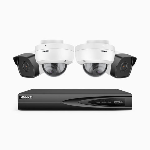 H500 - 5MP 4 Kanal PoE Überwachungskamera-Set mit 2 Bullet Kameras & 2 Dome Kameras, EXIR Nachtsicht 2.0, Eingebautes Mikrofon, Unterstützt RTSP und ONVIF, funktioniert mit Alexa, IP67