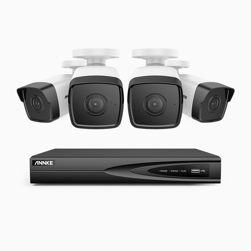 H500 - 5MP 4 Kanal PoE Überwachungskamera-Set mit 4 Kameras, EXIR Nachtsicht 2.0, Eingebautes Mikrofon, Unterstützt RTSP und ONVIF, funktioniert mit Alexa, IP67