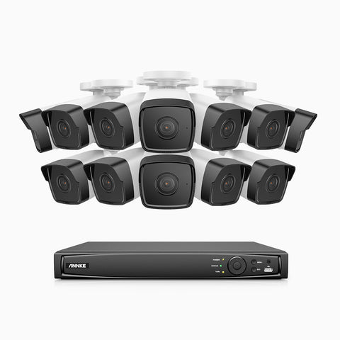 H500 - 5MP 16 Kanal PoE Überwachungskamera-Set mit 12 Kameras, Eingebautes Mikrofon, EXIR Nachtsicht 2.0, Unterstützt RTSP und ONVIF, funktioniert mit Alexa, IP67