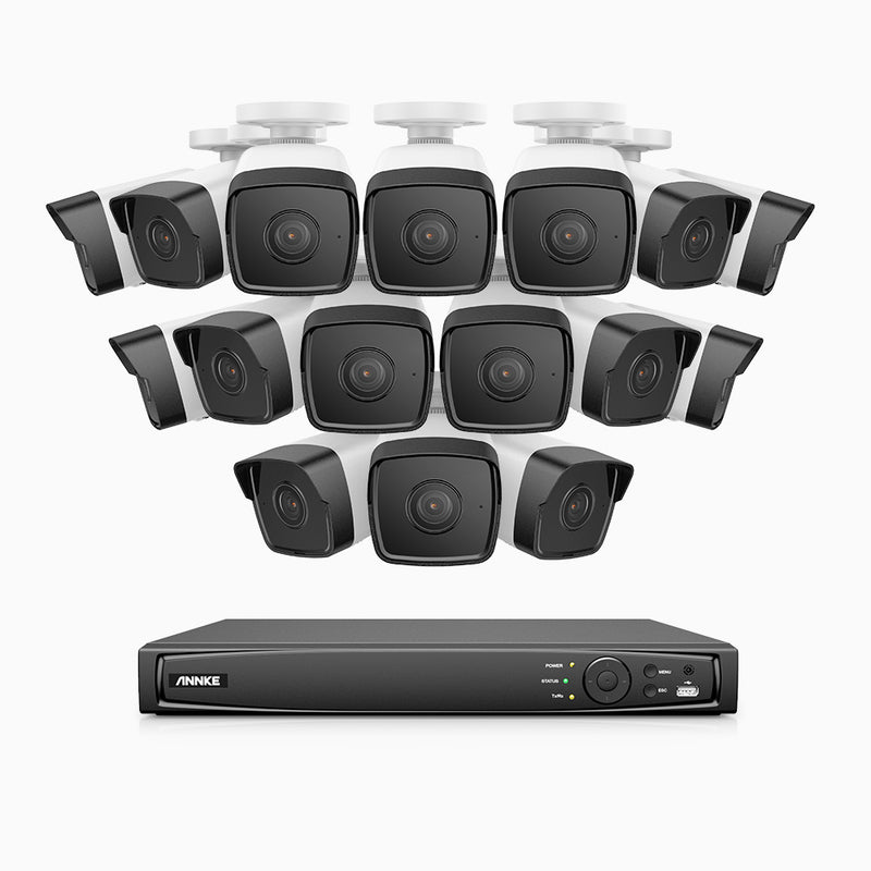 H500 - 5MP 16 Kanal PoE Überwachungskamera-Set mit 16 Kameras, Eingebautes Mikrofon, EXIR Nachtsicht 2.0, Unterstützt RTSP und ONVIF, funktioniert mit Alexa, IP67