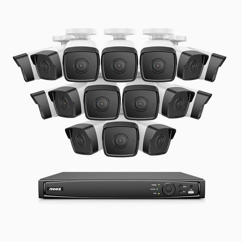H500 - 5MP 16 Kanal PoE Überwachungskamera-Set mit 16 Kameras, Eingebautes Mikrofon, EXIR Nachtsicht 2.0, Unterstützt RTSP und ONVIF, funktioniert mit Alexa, IP67