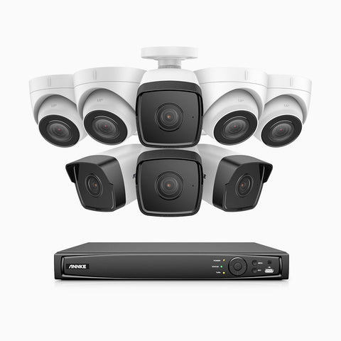 H500 - 5MP 16 Kanal PoE Überwachungskamera-Set mit 4 Bullet Kameras & 4 Turm Kameras, EXIR Nachtsicht 2.0, Eingebautes Mikrofon, Unterstützt RTSP und ONVIF, funktioniert mit Alexa, IP67