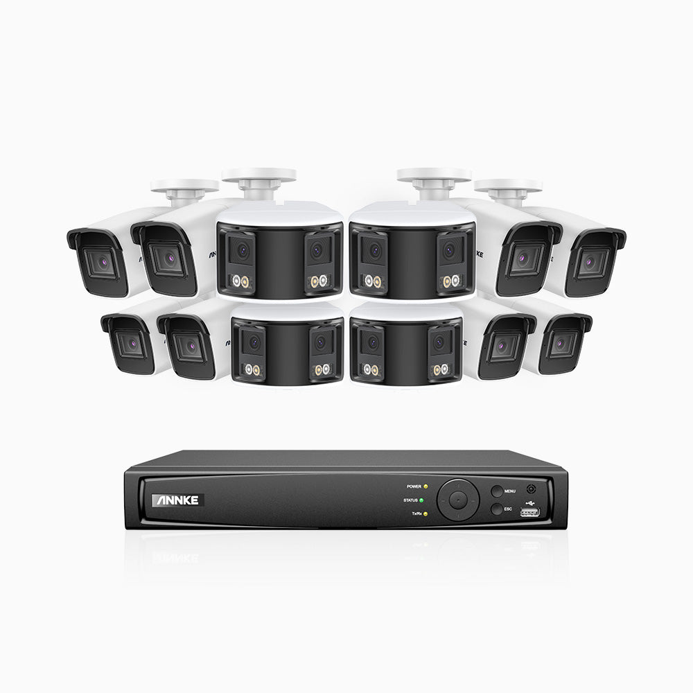 HDCK680 - 16 Kanal PoE Überwachungskamera-Set mit 8*4K Kameras & 4*6MP zwei Objektiven Kamera (180° Ultraweitwinkel), Personen-und Fahrzeugerkennung, Eingebautes Mikrophon