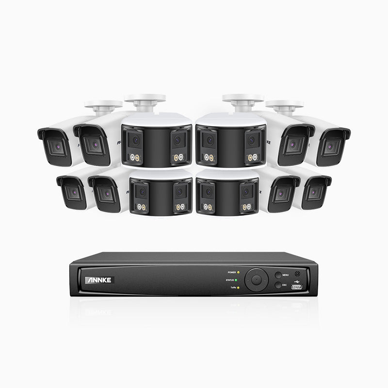 HDCK680 - 16 Kanal PoE Überwachungskamera-Set mit 8*4K Kameras & 4*6MP zwei Objektiven Kamera (180° Ultraweitwinkel), Personen-und Fahrzeugerkennung, Eingebautes Mikrophon