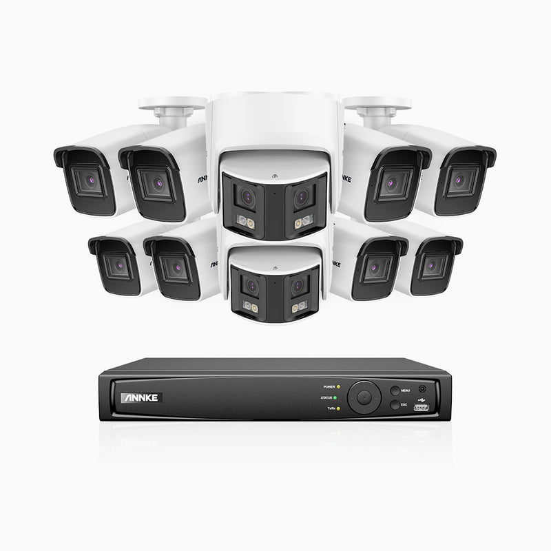 HDCK680 - 16 Kanal PoE Überwachungskamera-Set mit 8*4K Kameras & 2*6MP zwei Objektiven Kamera (180° Ultraweitwinkel), Personen-und Fahrzeugerkennung, Eingebautes Mikrophon
