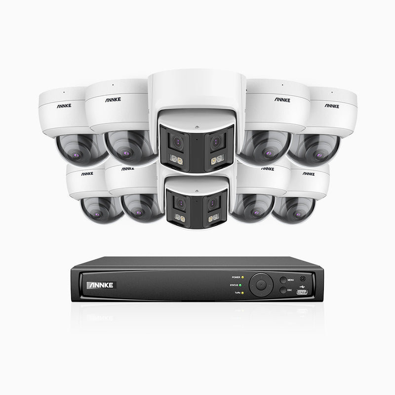 HDCK680 - 16 Kanal PoE Überwachungskamera-Set mit 8*4K Kameras & 2*6MP zwei Objektiven Kamera (180° Ultraweitwinkel), Personen-und Fahrzeugerkennung, Eingebautes Mikrophon