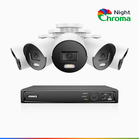 NightChroma<sup>TM</sup> NCK500 – 3K 8 Kanal PoE Überwachungskamera-Set mit 5 Kameras, Farbnachtsicht, f/1.0 Superblende, 0.001 lx, Aktive Ausrichtung, Mit Mikrofon & SD-Kartensteckplatz