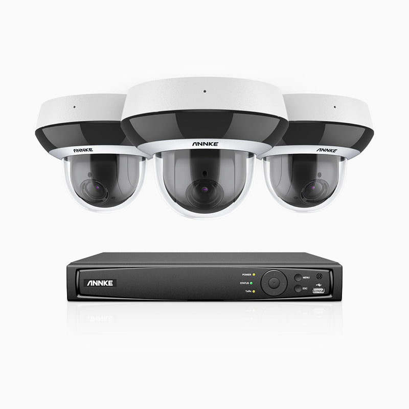 HCZ400 - 8 Kanal Überwachungssystem mit 3 PTZ PoE Kameras, 4MP-Auflösung, 4X Optischer Zoom, Objektiv 2,8-12 mm, Intelligente Verhaltensanalyse, IK10 Vandalensichere, Farbnachtsicht, Antibeschlag