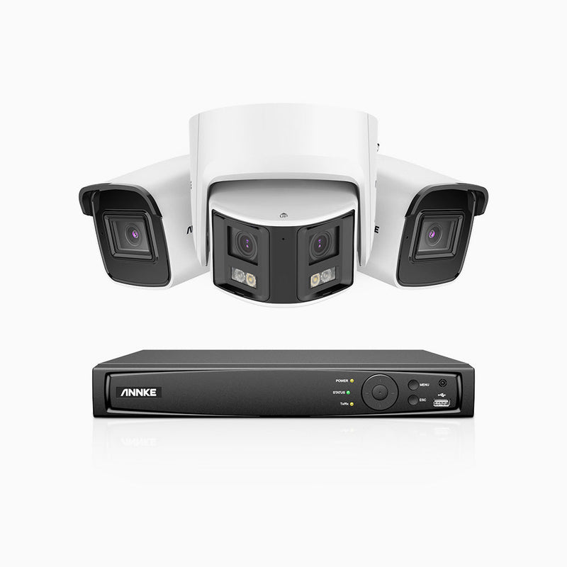 HDCK680 - 8 Kanal PoE Überwachungskamera-Set mit 2*4K Kameras & 1*6MP zwei Objektiven Kamera (180° Ultraweitwinkel), Personen-und Fahrzeugerkennung, Eingebautes Mikrophon