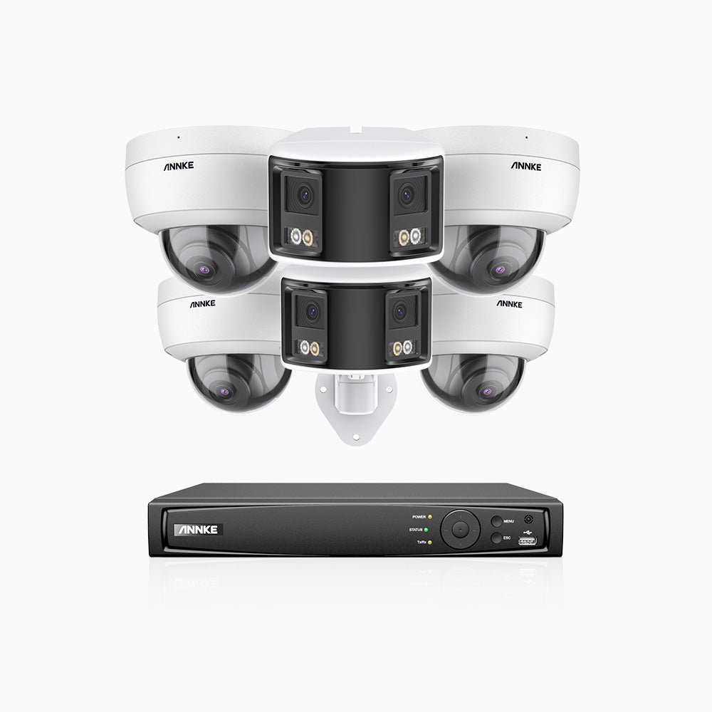 HDCK680 - 8 Kanal PoE Überwachungskamera-Set mit 4*4K Kameras & 2*6MP zwei Objektiven Kamera (180° Ultraweitwinkel), Personen-und Fahrzeugerkennung, Eingebautes Mikrophon