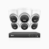 H1200 - 4K 12MP 8 Kanal PoE Überwachungskamera-Set mit 6 Kameras, Farbe & IR Nachtsicht, Erkennung von Menschen & Fahrzeugen, H.265+, Eingebautes Mikrofon, Max. 512 GB lokaler Speicher, IP67