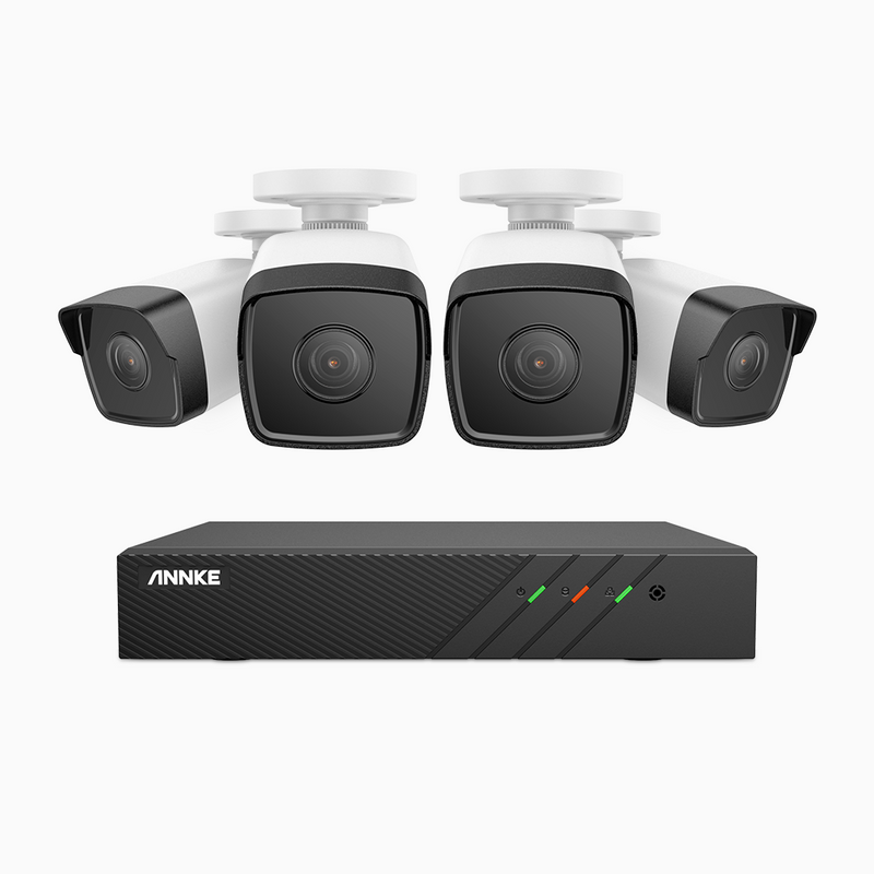 H500 - 5MP 8 Kanal PoE Überwachungskamera-Set mit 4 Kameras, EXIR Nachtsicht 2.0, Eingebautes Mikrophon, Unterstützt RTSP und ONVIF, funktioniert mit Alexa, IP67