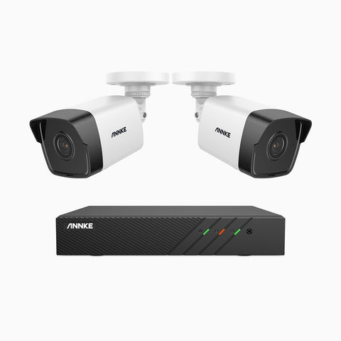 H500 - 5MP 8 Kanal PoE Überwachungskamera-Set mit 2 Kameras, EXIR Nachtsicht 2.0, Eingebautes Mikrofon, Unterstützt RTSP und ONVIF, funktioniert mit Alexa, IP67