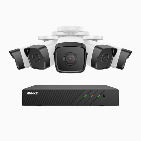 H500 - 5MP 8 Kanal PoE Überwachungskamera-Set mit 5 Kameras, EXIR Nachtsicht 2.0, Eingebauter Mikrofon- und SD-Kartensteckplatz, Unterstützt RTSP und ONVIF, funktioniert mit Alexa, IP67