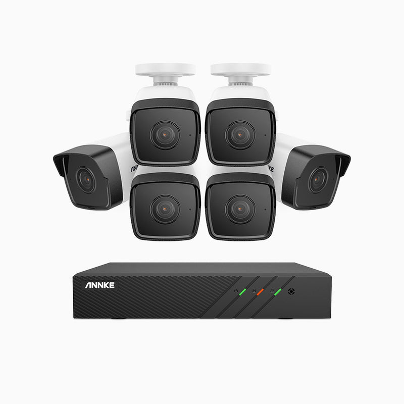 H500 - 5MP 8 Kanal PoE Überwachungskamera-Set mit 6 Kameras, EXIR Nachtsicht 2.0, Eingebautes Mikrofon, Unterstützt RTSP und ONVIF, funktioniert mit Alexa, IP67