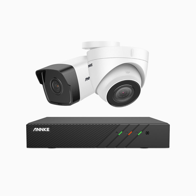 H500 - 5MP 8 Kanal PoE Überwachungskamera-Set mit 1 Bullet Kamera & 1 Turm Kamera, EXIR Nachtsicht 2.0, Eingebautes Mikrofon, Unterstützt RTSP und ONVIF, funktioniert mit Alexa, IP67