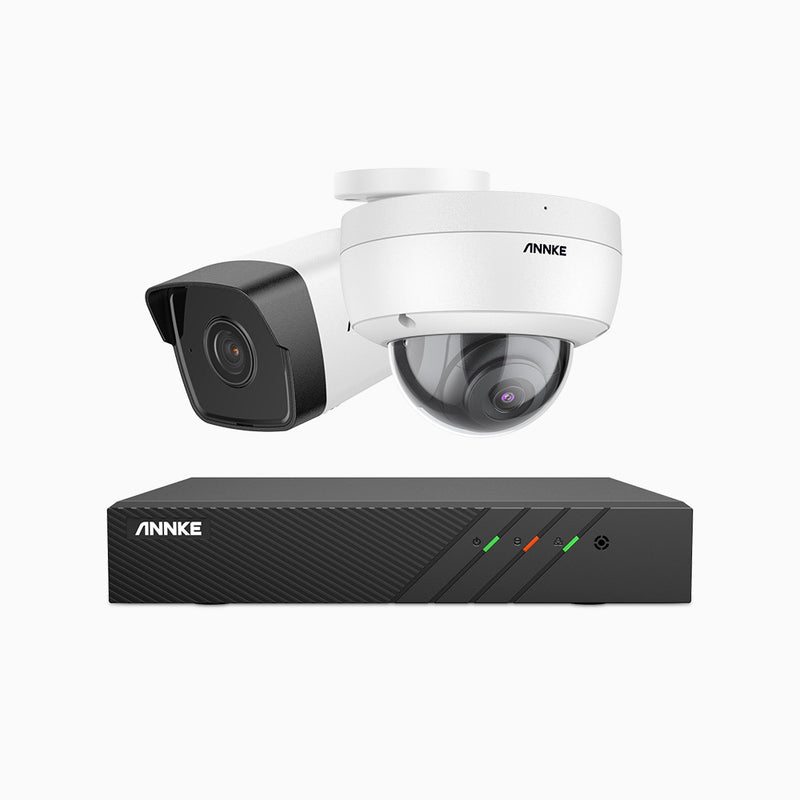 H500 - 5MP 8 Kanal PoE Überwachungskamera-Set mit 1 Bullet Kamera & 1 Dome Kamera, EXIR Nachtsicht 2.0, Eingebautes Mikrofon, Unterstützt RTSP und ONVIF, funktioniert mit Alexa, IP67