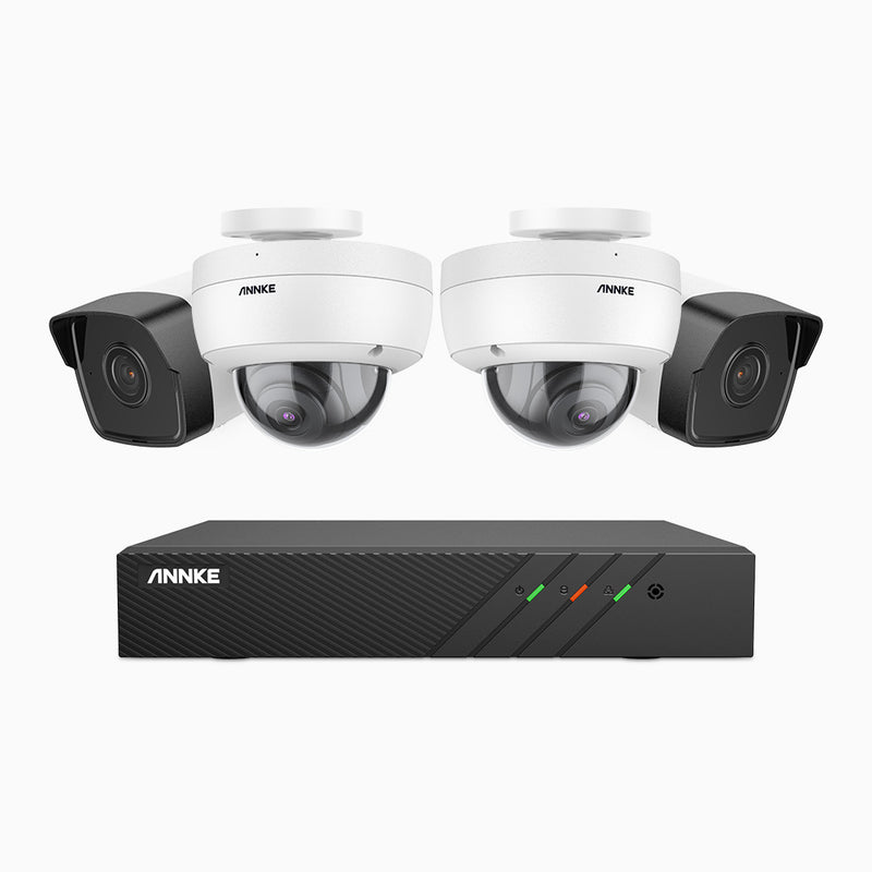 H500 - 5MP 8 Kanal PoE Überwachungskamera-Set mit 2 Bullet Kameras & 2 Dome Kameras, EXIR Nachtsicht 2.0, Eingebautes Mikrofon, Unterstützt RTSP und ONVIF, funktioniert mit Alexa, IP67