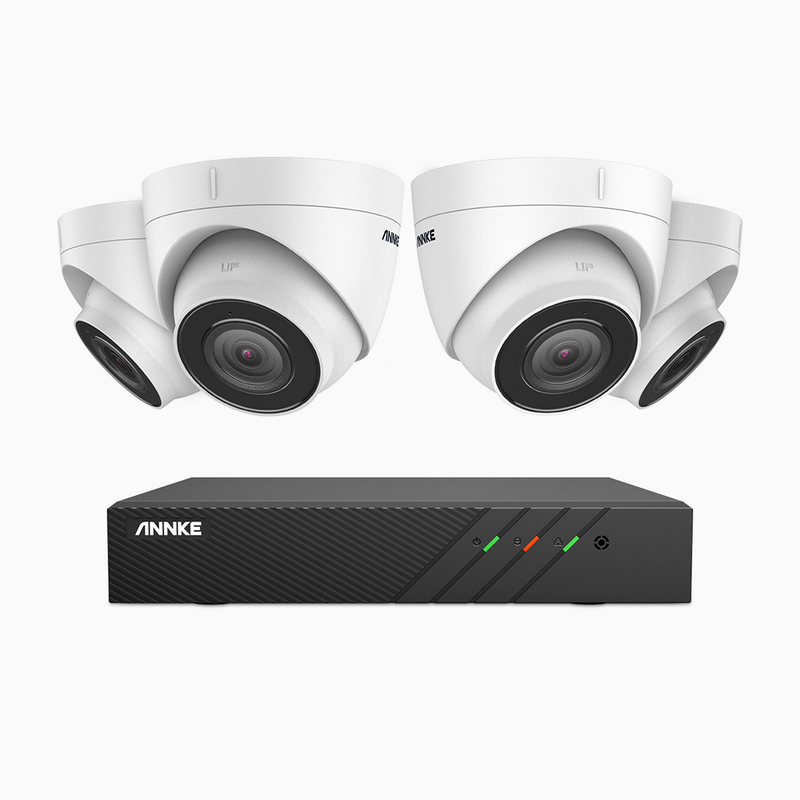 H500 - 5MP 8 Kanal PoE Überwachungskamera-Set mit 4 Kameras, EXIR Nachtsicht 2.0, Eingebautes Mikrophon, Unterstützt RTSP und ONVIF, funktioniert mit Alexa, IP67