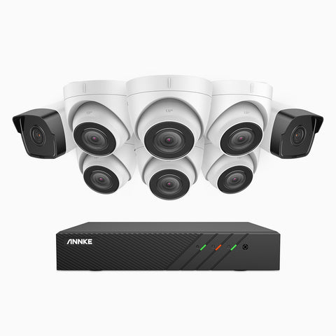 H500 - 5MP 8 Kanal PoE Überwachungskamera-Set mit 2 Bullet Kameras & 6 Turm Kameras, EXIR Nachtsicht 2.0, Eingebautes Mikrofon, Unterstützt RTSP und ONVIF, funktioniert mit Alexa, IP67