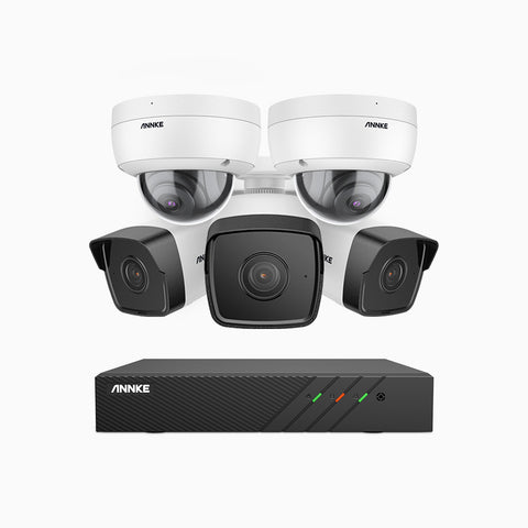 H500 - 5MP 8 Kanal PoE Überwachungskamera-Set mit 3 Bullet Kameras & 2 Dome Kameras, EXIR Nachtsicht 2.0, Eingebautes Mikrofon, Unterstützt RTSP und ONVIF, funktioniert mit Alexa, IP67