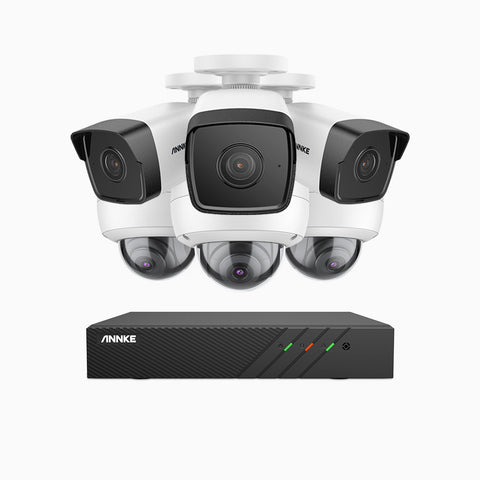 H500 - 5MP 8 Kanal PoE Überwachungskamera-Set mit 3 Bullet Kameras & 3 Dome Kameras, EXIR Nachtsicht 2.0, Eingebautes Mikrofon, Unterstützt RTSP und ONVIF, funktioniert mit Alexa, IP67