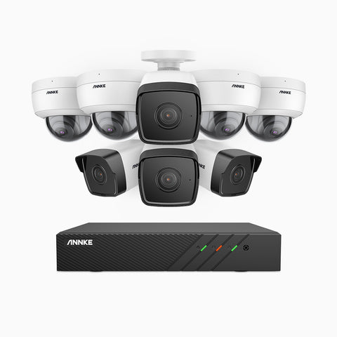 H500 - 5MP 8 Kanal PoE Überwachungskamera-Set mit 4 Bullet Kameras & 4 Dome Kameras, EXIR Nachtsicht 2.0, Eingebautes Mikrofon, Unterstützt RTSP und ONVIF, funktioniert mit Alexa, IP67