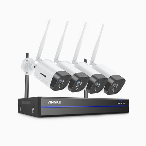 WAS500 - 5MP 8  Kanal Funk Überwachungssystem Set mit 4 Kameras, EXIR Nachtsicht, Zwei-Wege-Audio, Eingebautes Mikrofon, funktioniert mit Alexa, IP66