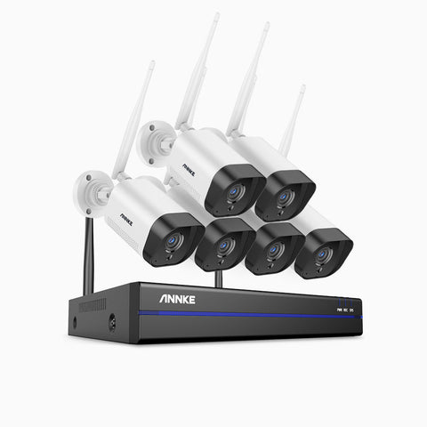 WAS500 - 5MP 8  Kanal Funk Überwachungssystem Set mit 6 Kameras, EXIR Nachtsicht, Zwei-Wege-Audio, Eingebautes Mikrofon, funktioniert mit Alexa, IP66