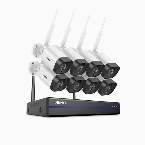 WAS500 - 5MP 8 Kanal Funk Überwachungssystem Set mit 8 Kameras, EXIR Nachtsicht, Zwei-Wege-Audio, Eingebautes Mikrofon, funktioniert mit Alexa, IP66