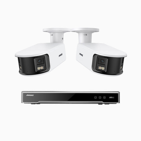 NightChroma<sup>TM</sup> NDK800 - 4K 8 Kanal PoE Panorama Überwachungskamera-Set mit 2 Kameras, Doppelobjektiv, Farbnachtsicht, mit f/1.0 Super Aperture (0,0005 Lux), aktiver Sirene und Blitz, Personen-und Fahrzeugerkennung