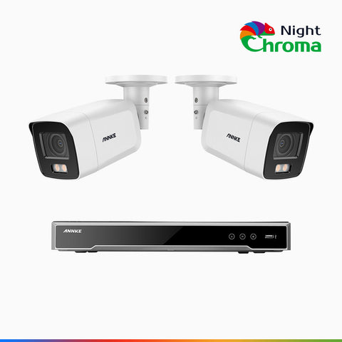 NightChroma<sup>TM</sup> NCK800 - 4K 8 Kanal PoE Überwachungskamera-Set mit 2 Kameras, Farbnachtsicht, f/1.0 Superblende, 0.001 lx, Aktive Ausrichtung, Mit Mikrofon & SD-Kartensteckplatz