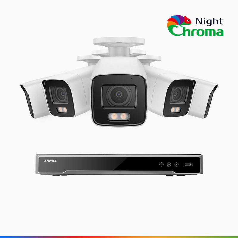 NightChroma<sup>TM</sup> NCK800 - 4K 8 Kanal PoE Überwachungskamera-Set mit 5 Kameras, Farbnachtsicht, f/1.0 Superblende, 0.001 lx, Aktive Ausrichtung, Mit Mikrofon & SD-Kartensteckplatz