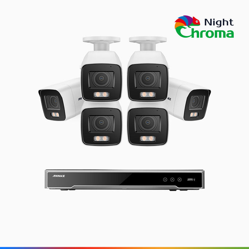 NightChroma<sup>TM</sup> NCK800 - 4K 8 Kanal PoE Überwachungskamera-Set mit 6 Kameras, Farbnachtsicht, f/1.0 Superblende, 0.001 lx, Aktive Ausrichtung, Mit Mikrofon & SD-Kartensteckplatz