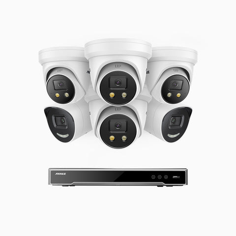 AH800 - 4K 8 Kanal PoE Überwachungskamera-Set mit 2 Bullet Kameras & 4 Turm Kameras, 1/1.8'' BSI Sensor, f/1.6 Aperture (0.003 Lux), alarmierung mit sirene und blitzlicht, 2CH 4K-Dekodierungsfunktion, personen- und fahrzeugerkennung, perimeterschutz
